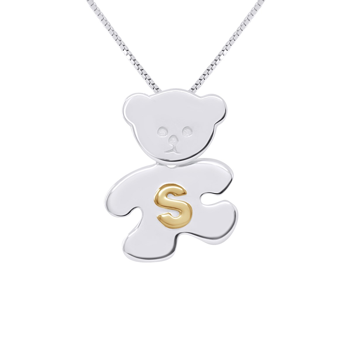 Pendentif OURSON Argent - Lettre S plaqué Or Jaune