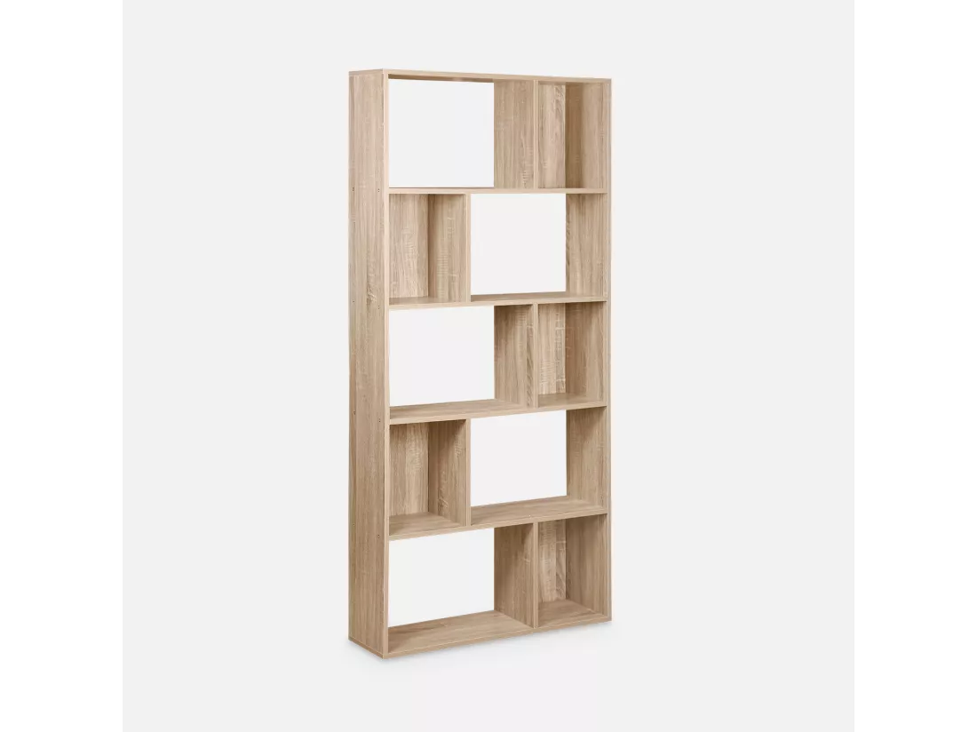 Bibliothèque design asymétrique – Pieter – 5 étagères. 10 compartiments de rangement. 83x23x173cm