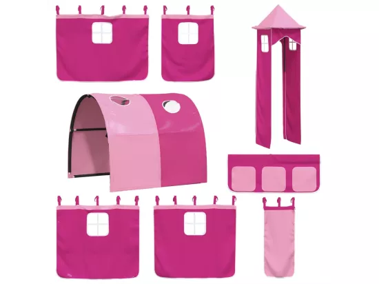 Lit mezzanine enfants avec tour rose 90x200 cm bois pin massif