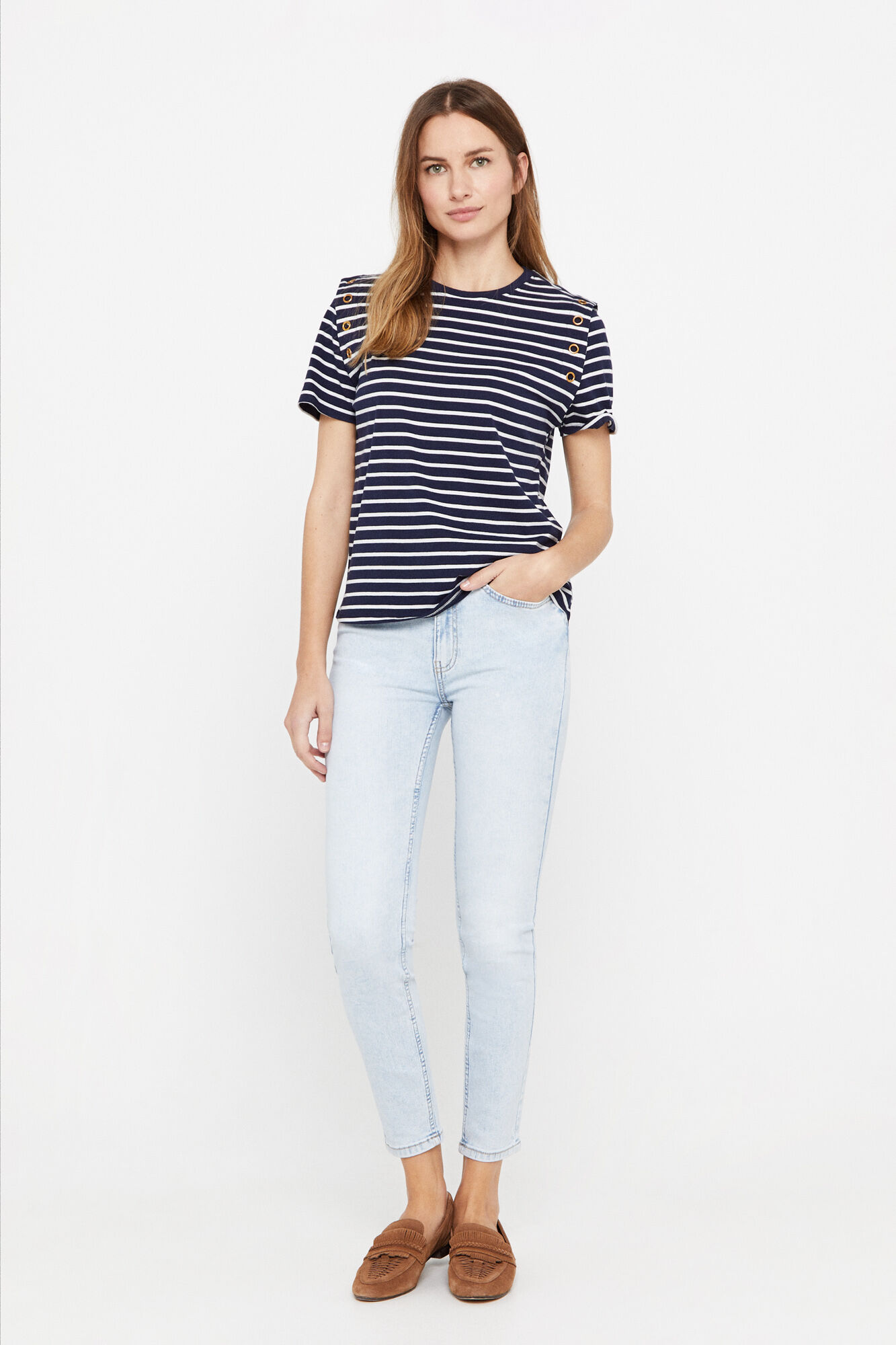 Camiseta plissada listrada - Estampa azul