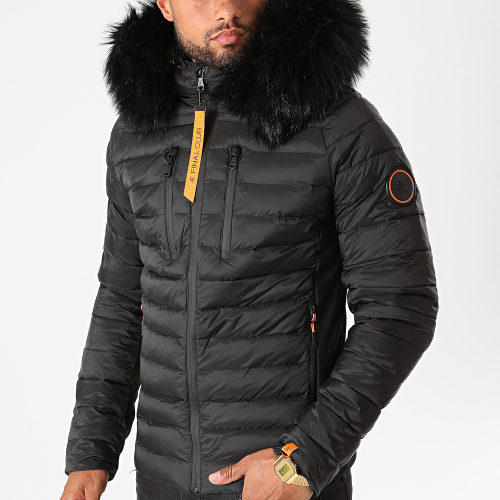Doudoune Capuche Premium Tech Fourrure Noir Orange