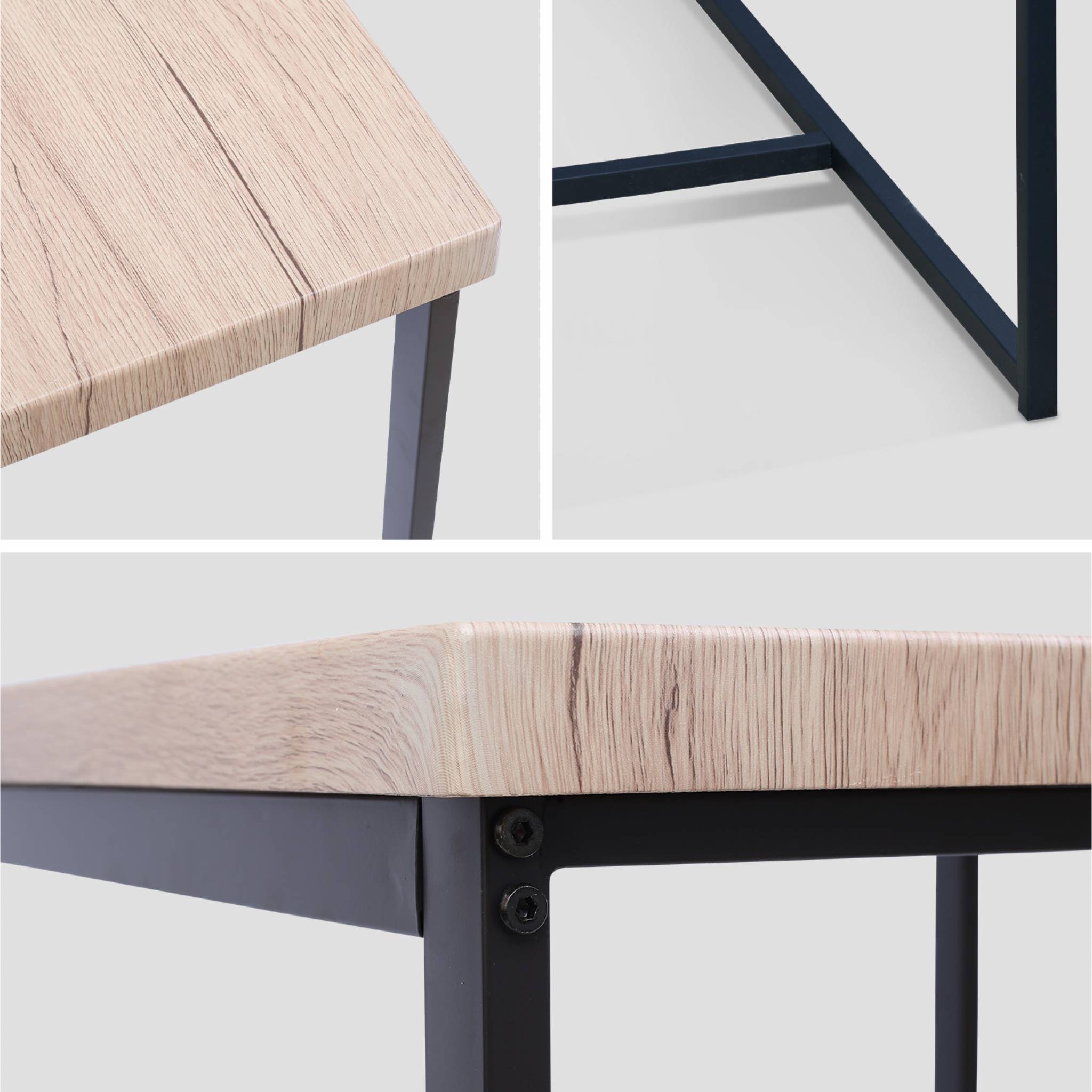 Set table haute carré - loft - avec 2 tabourets de bar. Acier et décor bois. Encastrable. Design