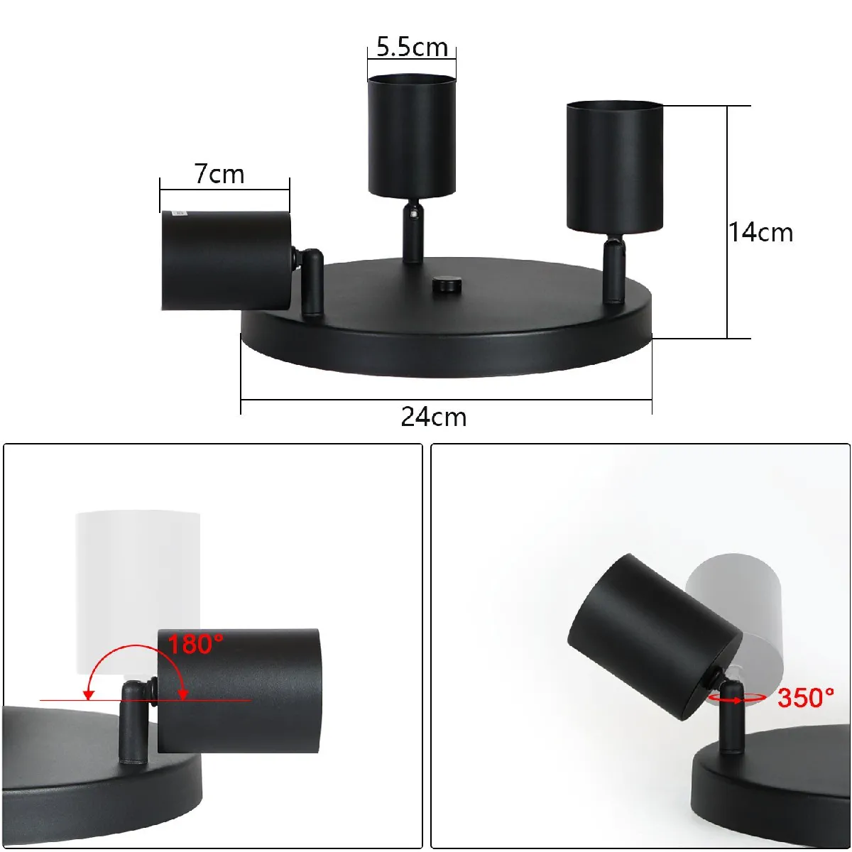 NETTLIFE 3 Spots E14 Pivotant Plafonnier noir