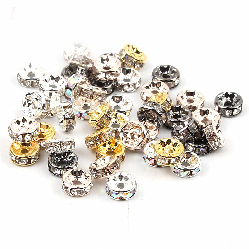 (50er Set) Strass Perlen DIY Bastel Schmuck Glitzer Zwischenperle für Armband / Kette - Metallic