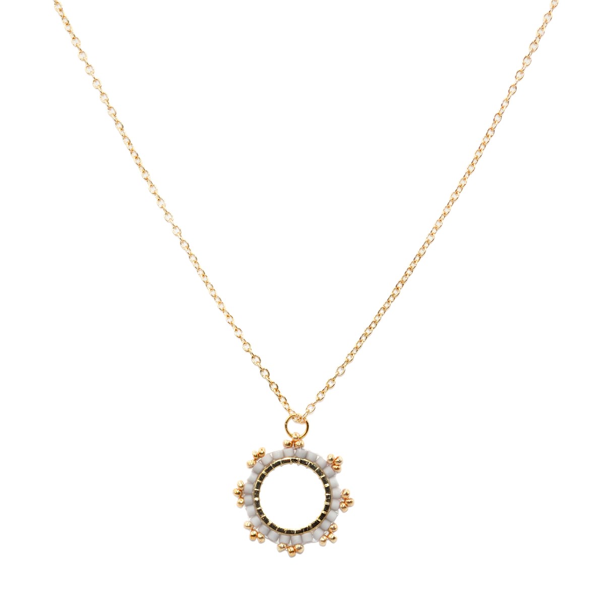 Collier avec pendentif tissé mains- Perles  miyuki Gris-Doré à l'or fin