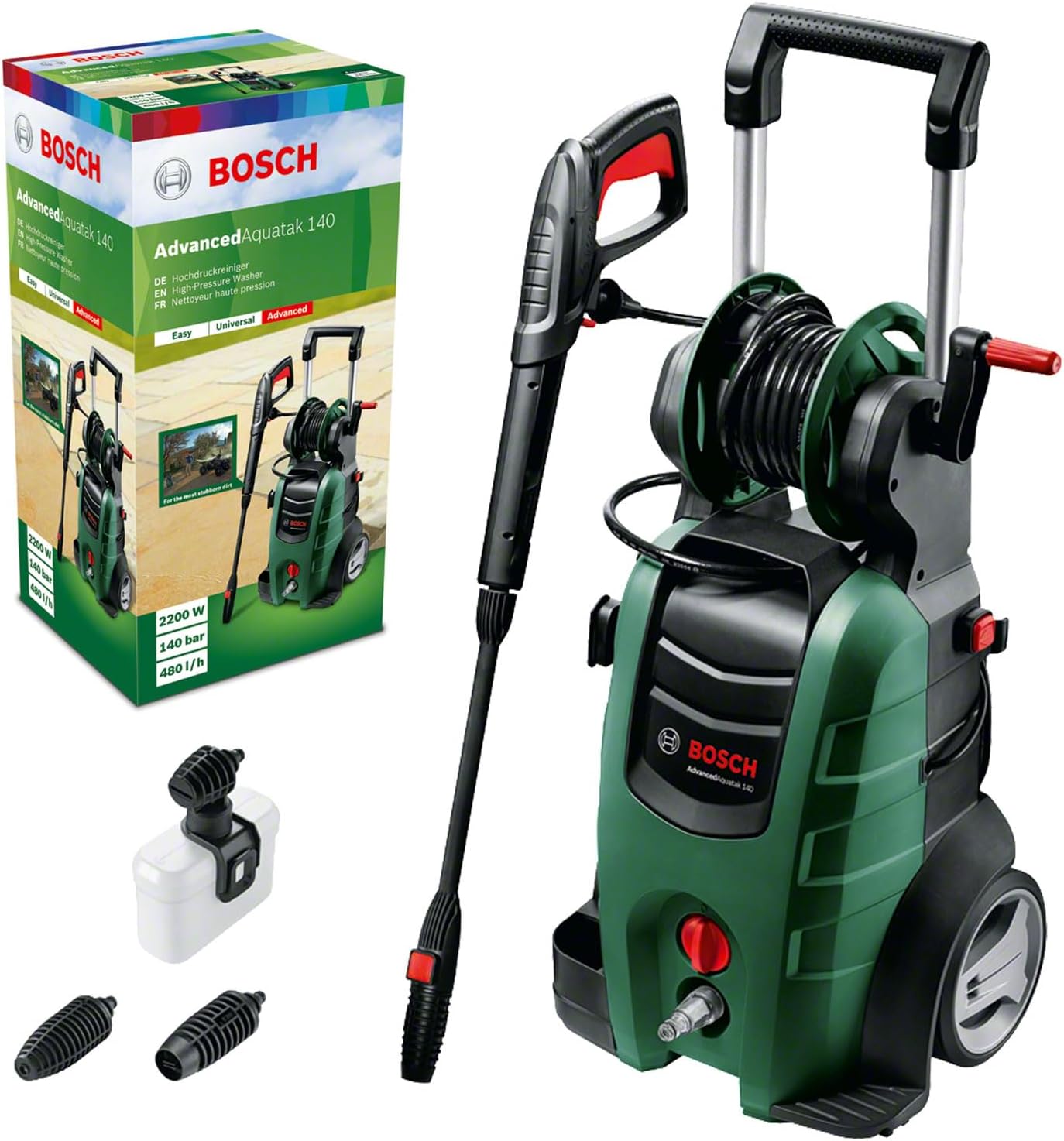Bosch AdvancedAquatak 140 Hochdruckreiniger - 2100 Watt, 140 bar, 450 l/h, vielseitige Reinigungsmöglichkeiten, Aufbewahrungsfach, inkl. Zubehör