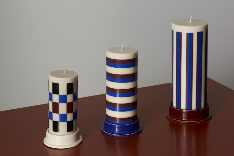 Hay Column kaars small Grey and Blue