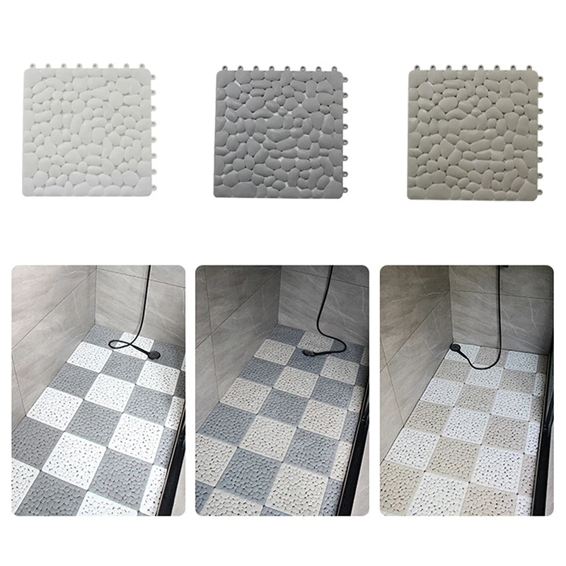 (30x30cm) Anti-Rutsch Dusch Matte Badewannen Einlage Klick Fliese in Stein Optik - Weiss