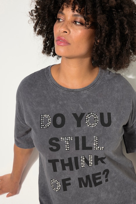 T-Shirt, oversized, verziertes Statement, Vintage Look, Rundhals, 1/2 Arm