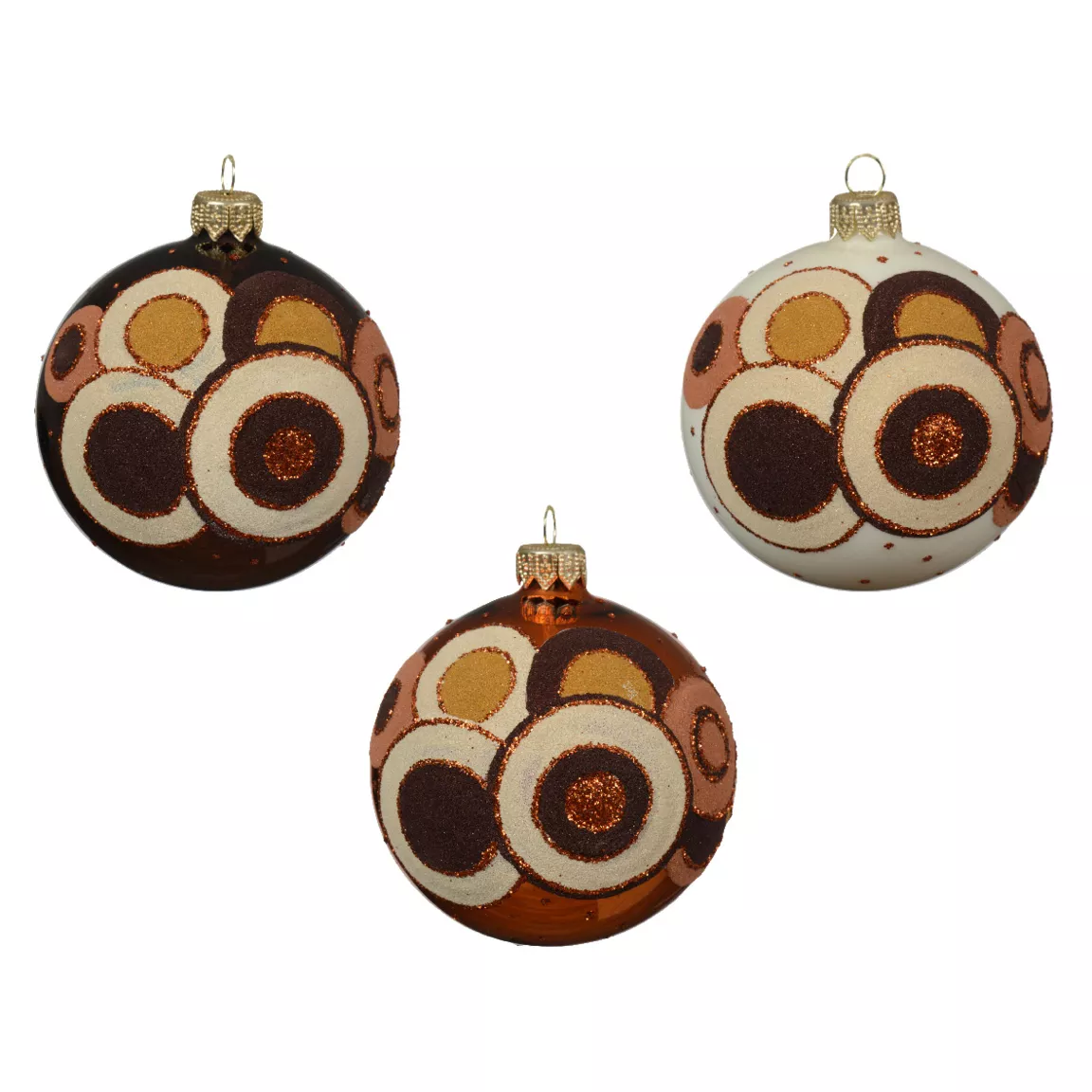 Lot de 6 boules de Noël en verre (D80 mm) Rétro Noir truffé et citrouille
