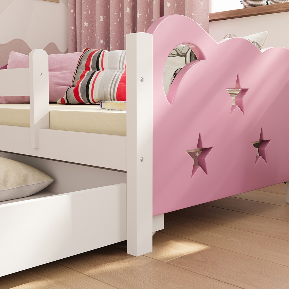 VitaliSpa Kinderbett Einzelbett Juniorbett Jessica Weiß Pink 140x70 cm modern Kinderzimmer Bett Bettschublade Rausfallschutz