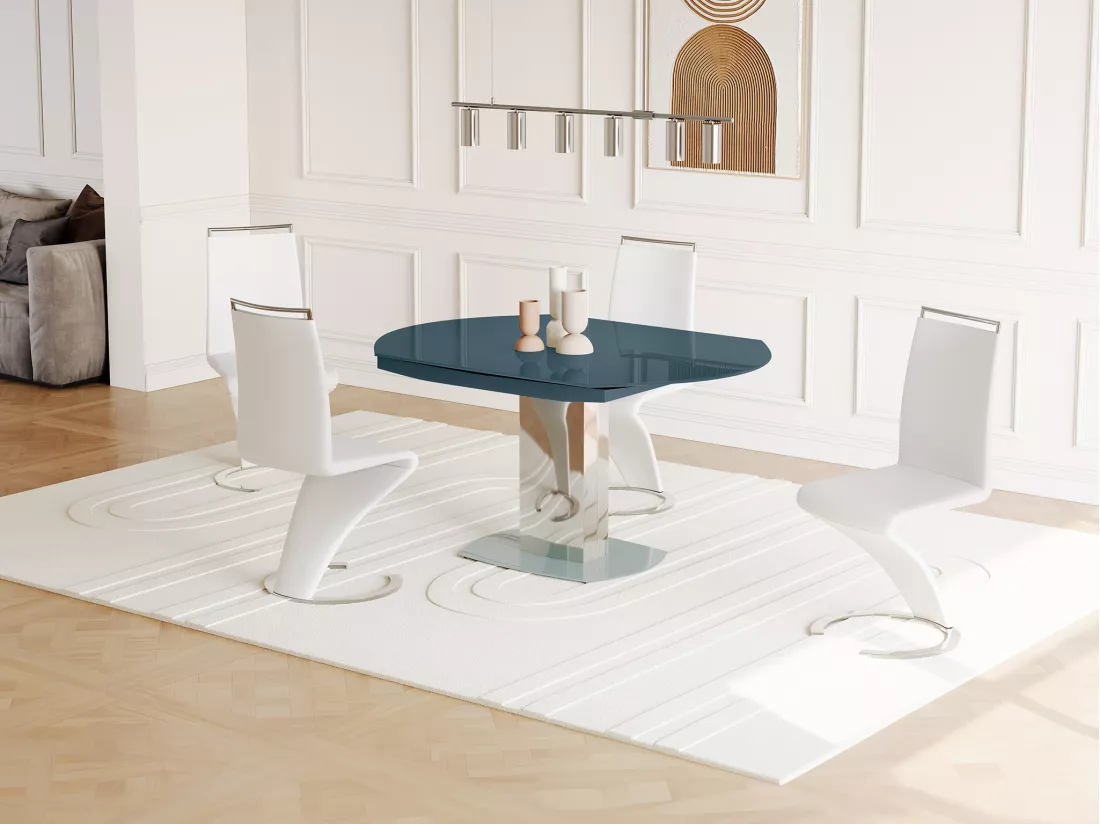 Table à manger extensible TALICIA - Verre trempé & métal - 6 à 8 personnes - Coloris Gris