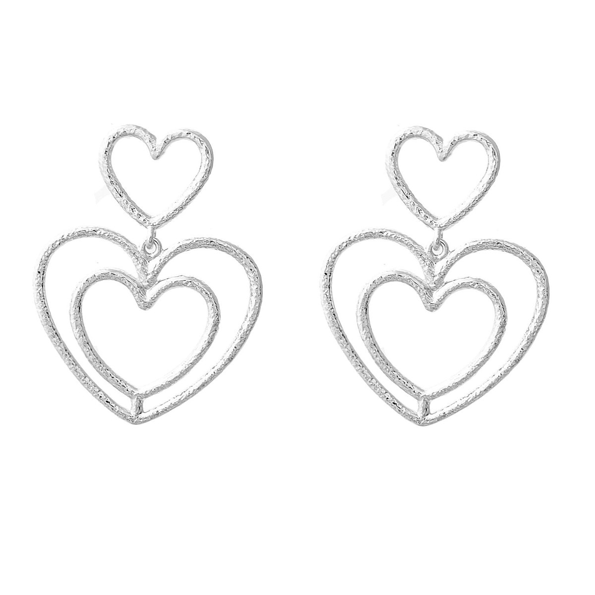 Boucles d'oreilles 3 coeurs Argent 925 Rhodié