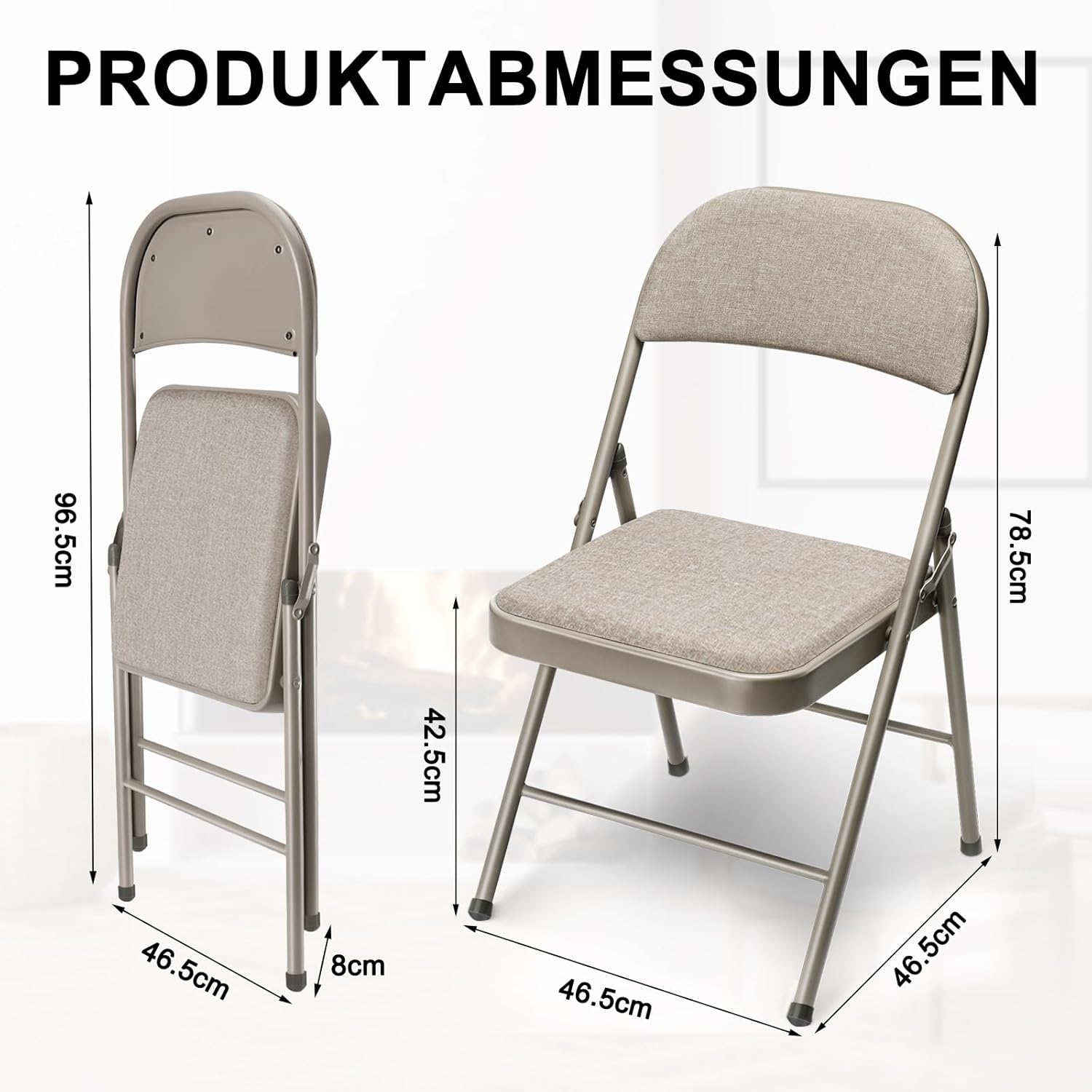 Gartenstühle Stapelbar 4er set Balkonstuhl Campingstuhl Klappbar Stapelstuhl Klappstuhl Outdoor Stühle für Gärten Innenhöfe Balkon Restaurants, Metall Gartenstuhl bis 150 kg Belastbar mit Stoff-Kissen