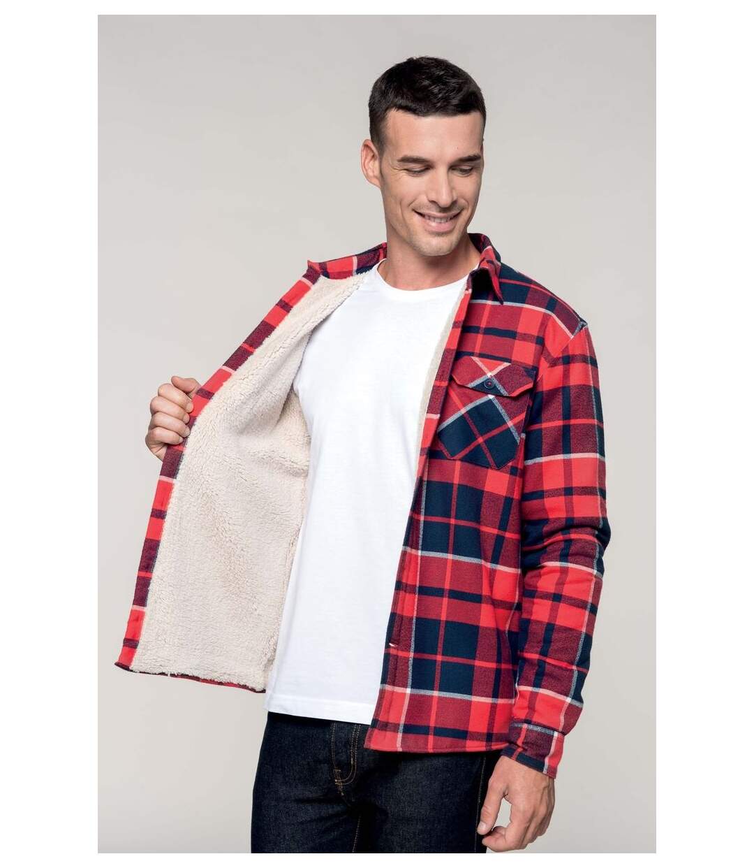 Surchemise à carreaux doublée sherpa - K579 - rouge - homme