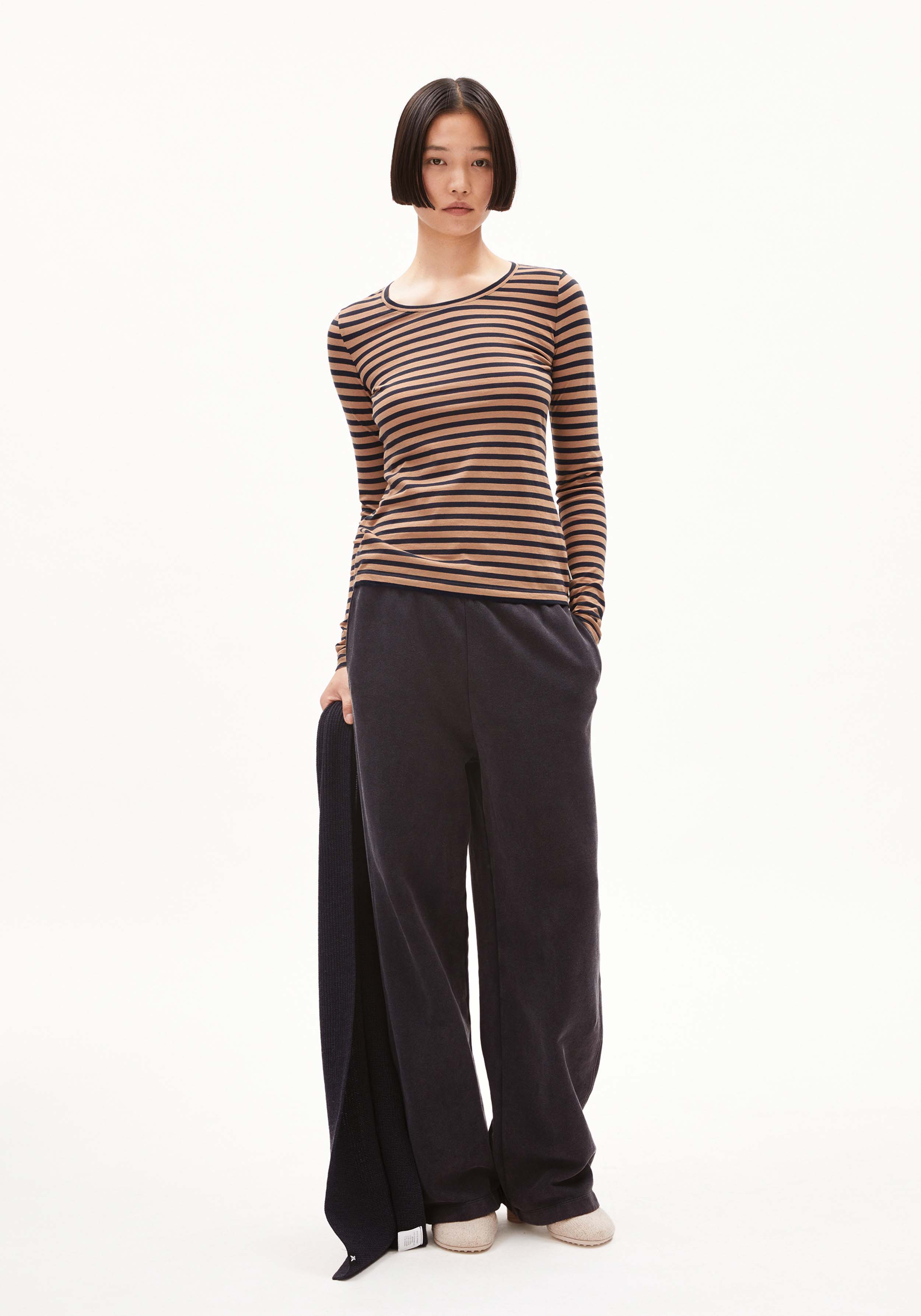 Armedangels Longsleeve Enriccaa Stripes Cinnamon Dust-Night Sky