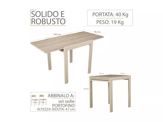 Table de bar de cuisine 70x70 extensible jusqu'à 70x140 cm couleur beige mod. SANREMO par Yelloo