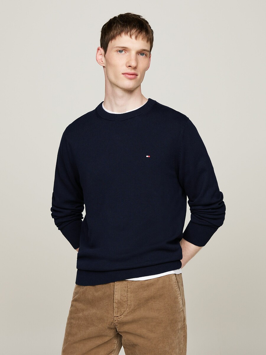 TOMMY HILFIGER<br>Suéter de gola redonda em algodão pima e cashmere
