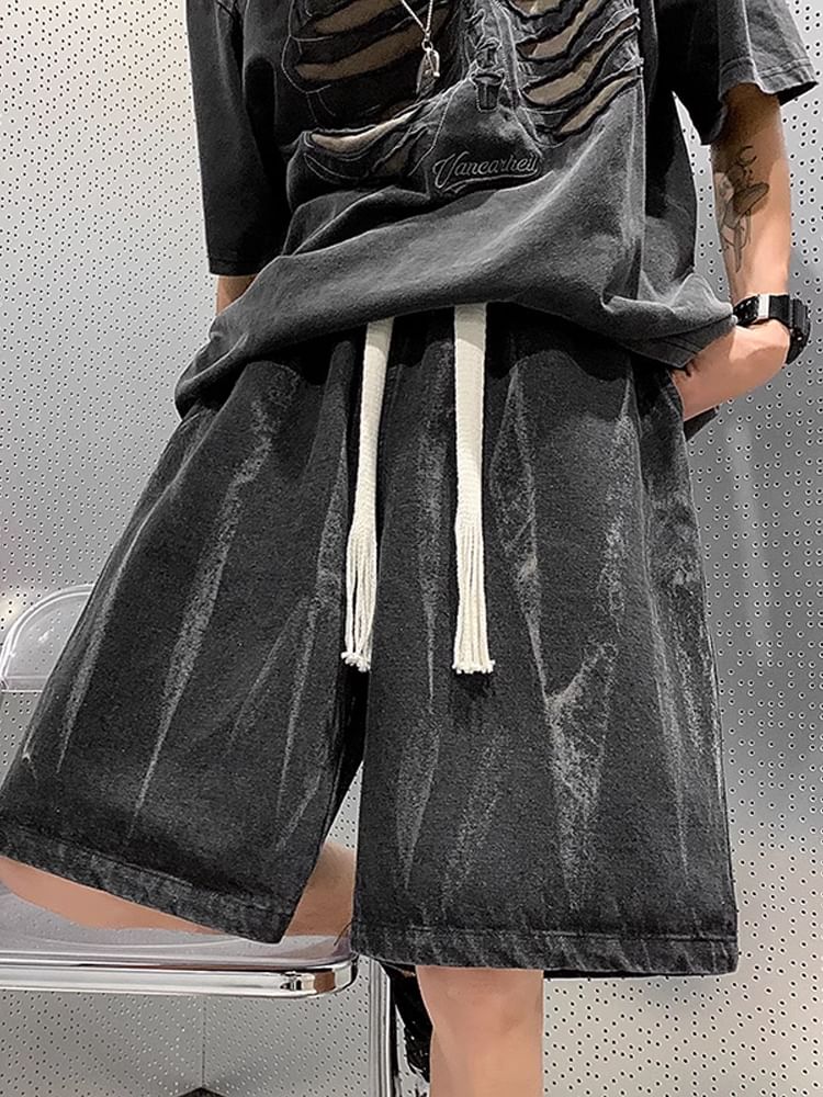 emeisa - Gewassen denim shorts met trekkoord in de taille
