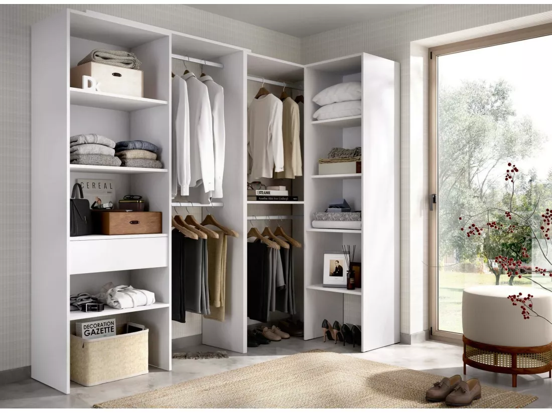 Grande Garde-robe Dhenle, Meubles de chambre, Penderie de plain-pied, Placard à vêtements, 248x79 h187 cm, Blanc