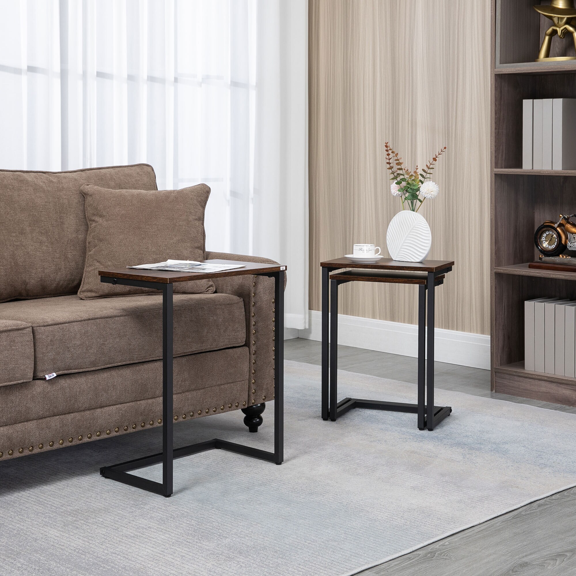 HOMCOM Beistelltisch-Set mit Stahlrahmen braun 45L x 30B x 60H cm