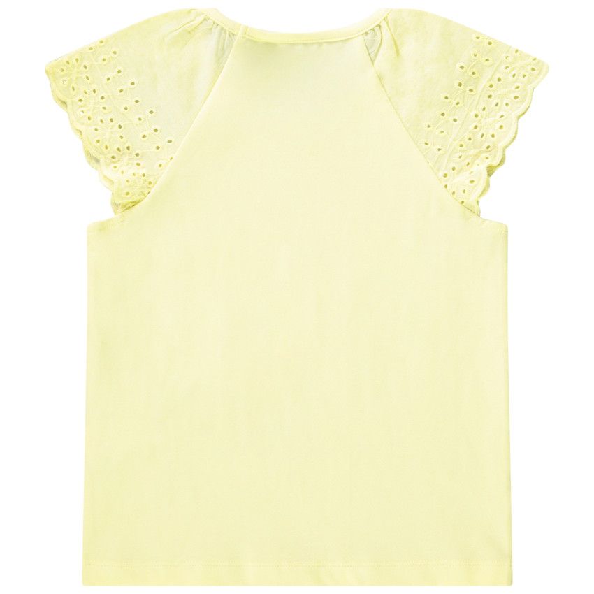T-shirt manches courtes en broderie anglaise uni pour fille - Jaune