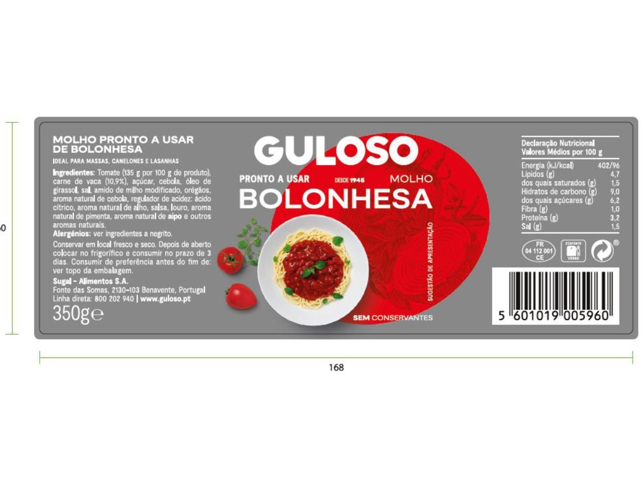 MOLHOS DE TOMATE GULOSO BOLONHESA 350G