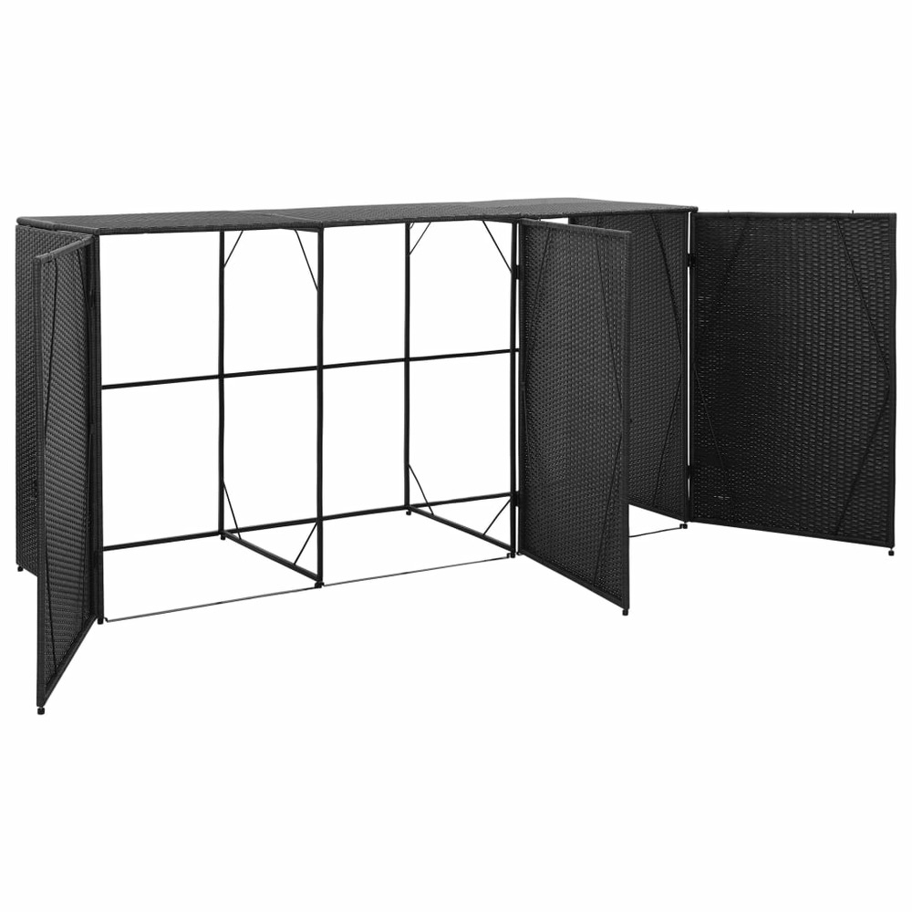 Abri pour poubelle triple noir 229x78x120 cm résine tressée