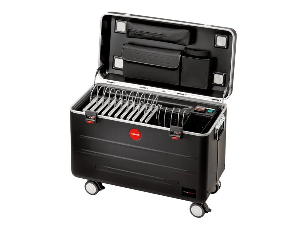 PARAT PARAPROJECT Case i16 - Vogn med hjul (synkronisering og opladning) - for 16 tablets - låsbar - aluminium, ABS plastic - sort - output: 5 V
