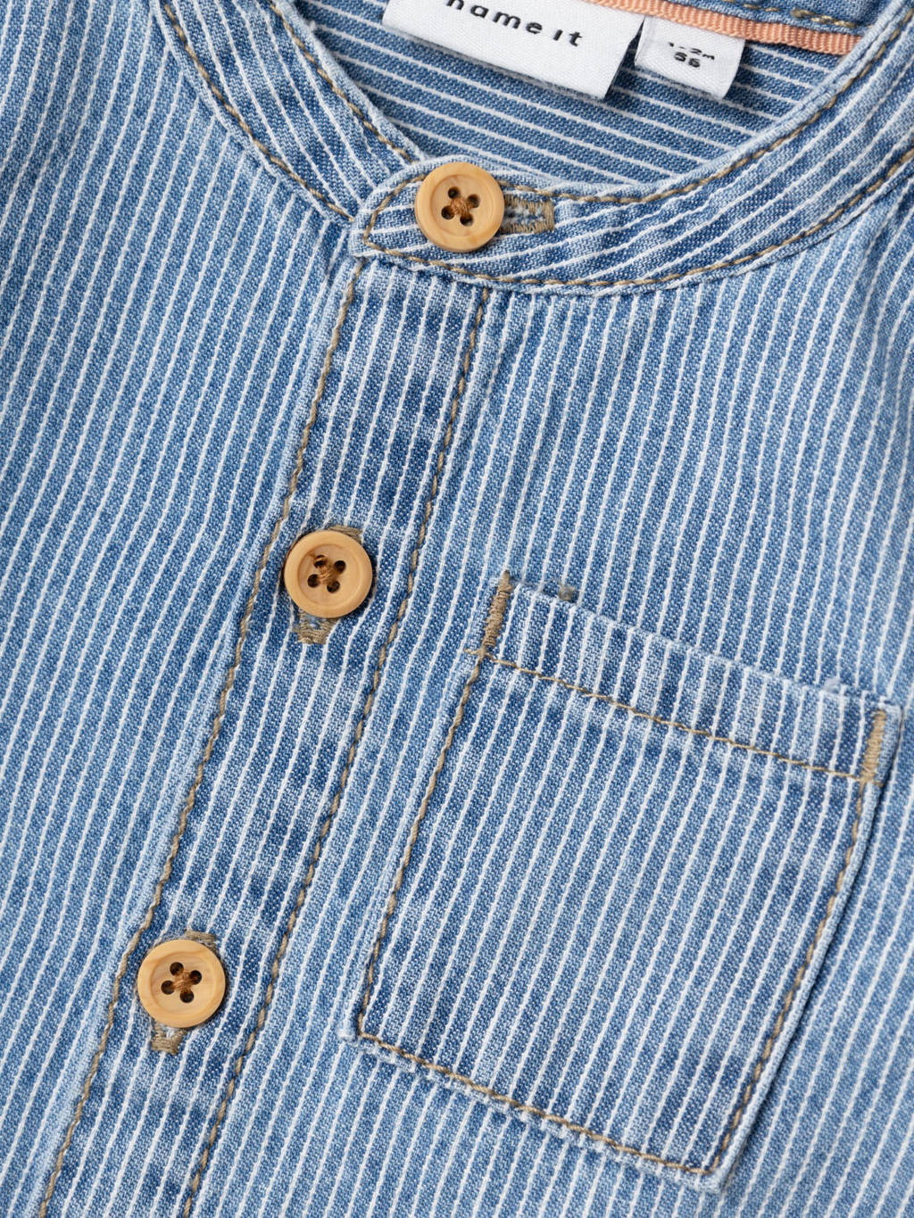 NAME IT baby gestreept denim overhemd NBMLEO blauw/wit