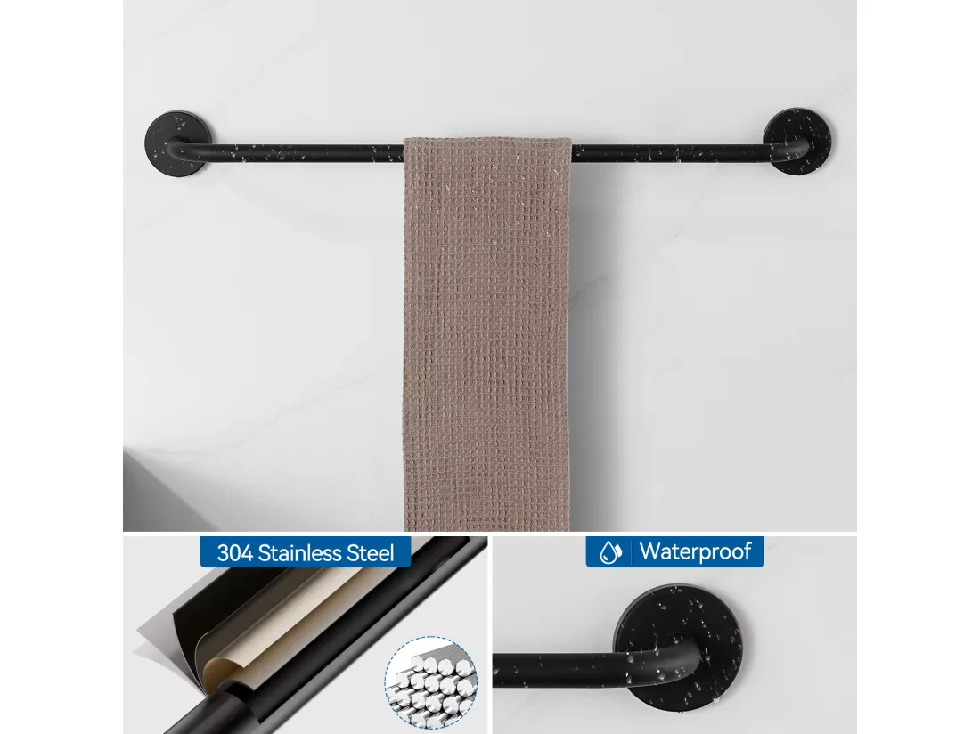 Auralum max Colonne douche Mécanique en laiton Bronze Rétro,Hauteur Réglable+Ensemble Salle Bain Accessoire 6 Pièces,Auto-adhésif/percer,Inox,Noir