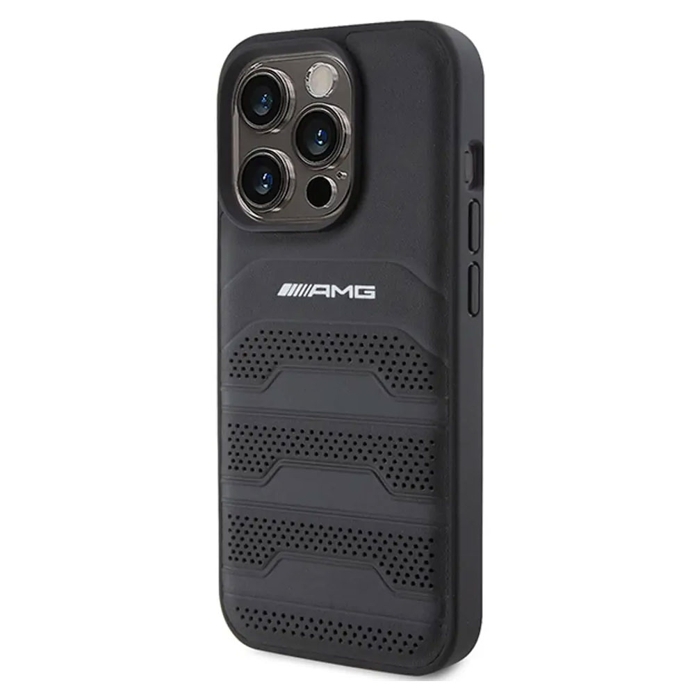 iPhone 15 Pro Max Echtleder Hardcase Hülle Debossed (AMHCP15XGSEBK) - Schwarz