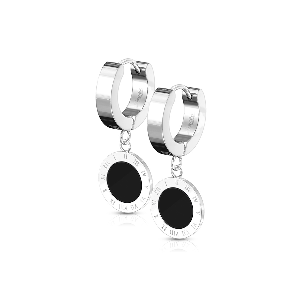 (1 Paar) Ø10mm 316L Edelstahl Ohrringe Kreolen mit Kreis Anhänger - Silber / Schwarz