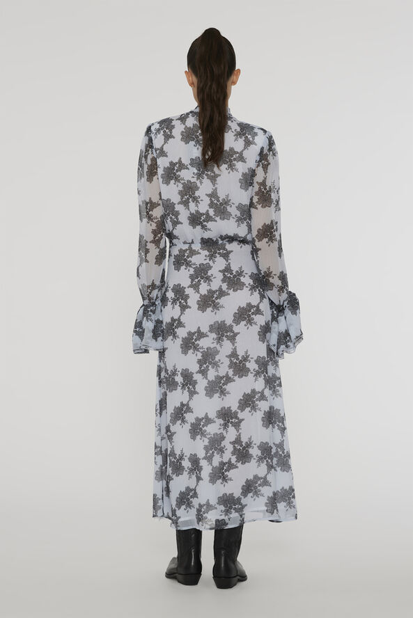 ROTATE Birger Christensen Chiffon Bow Midi Dress Delicate lace   rock ridge comb.