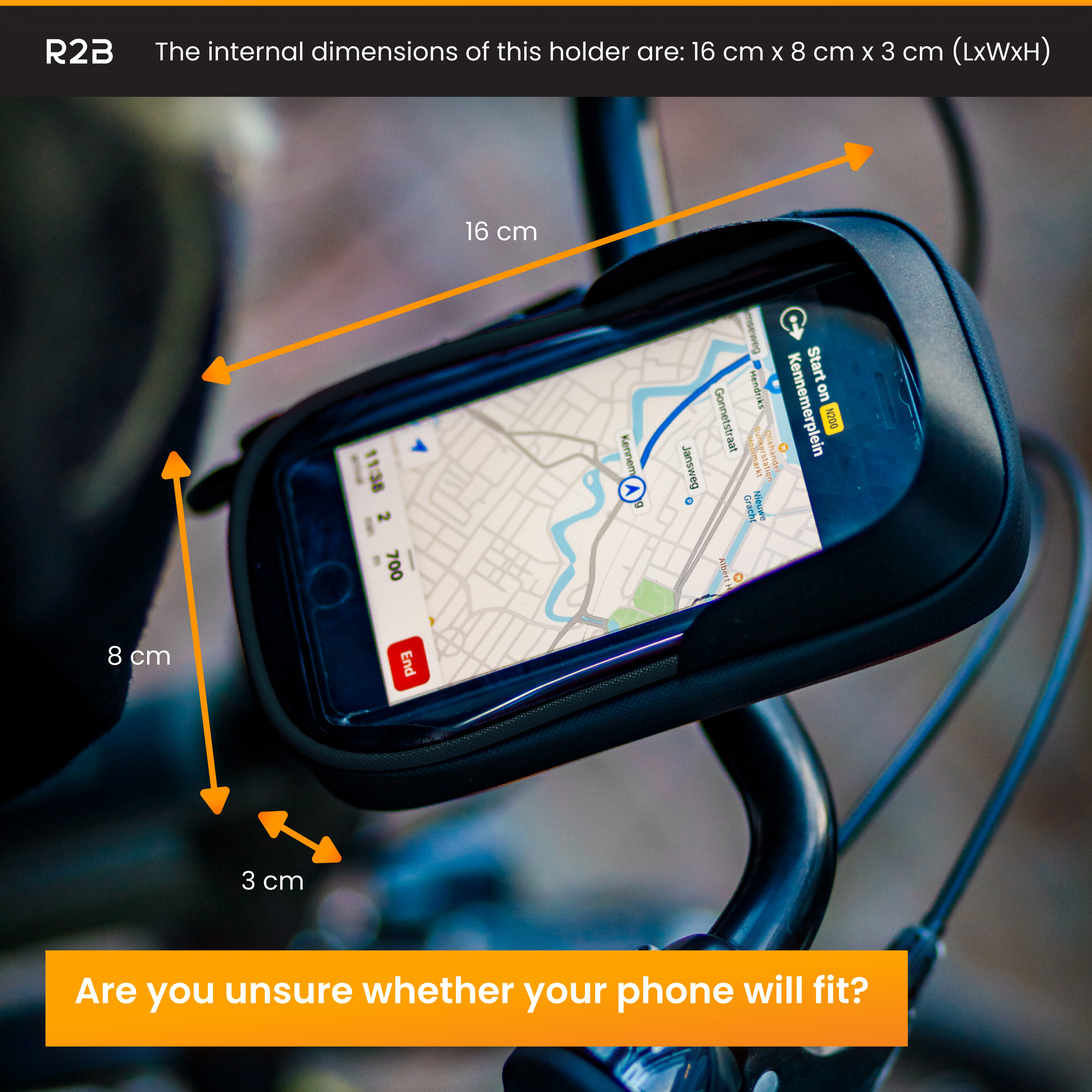 R2B Zwarte Waterdichte Fiets Telefoonhouder