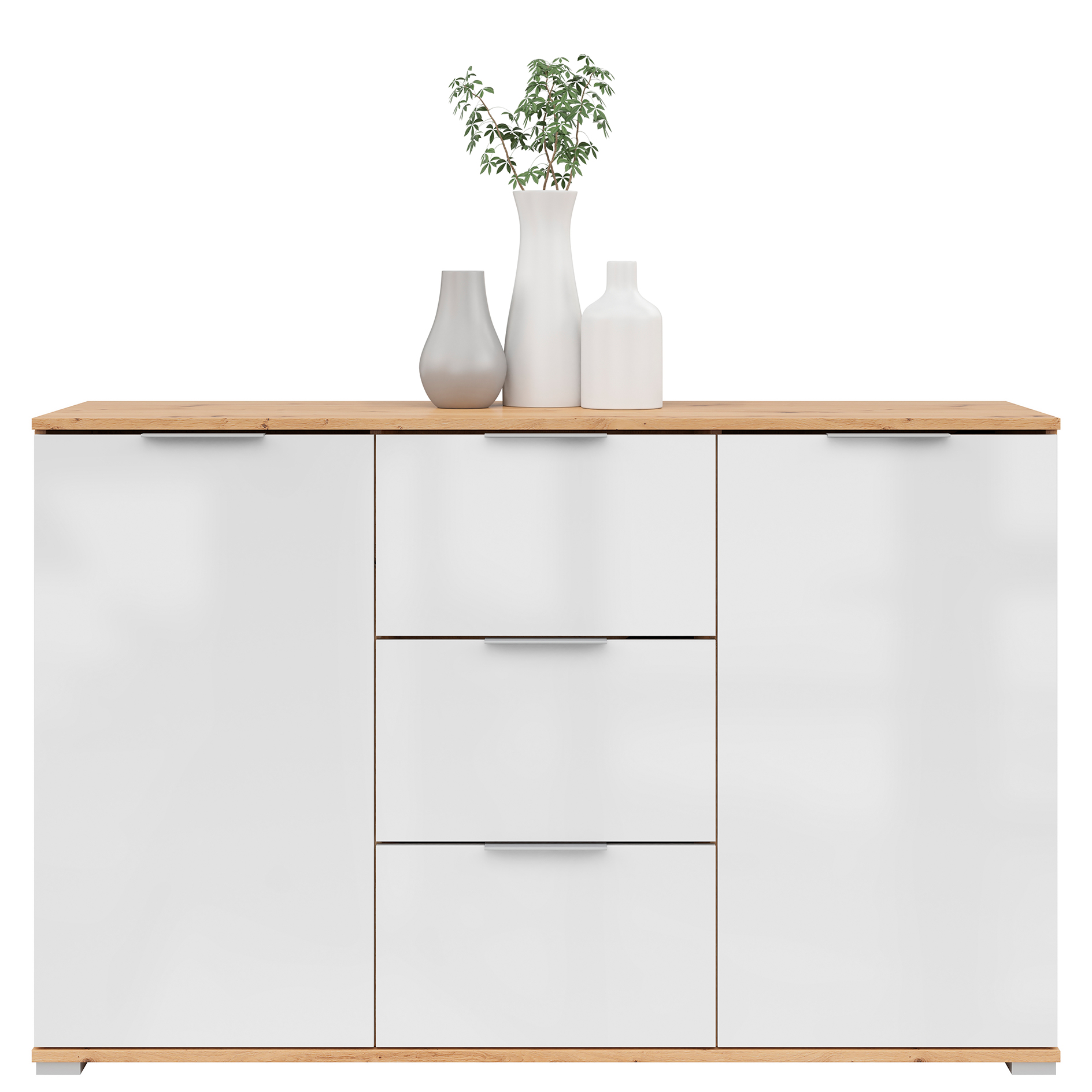 Sideboard - weiß Glanz - Artisan Eiche - 135 cm breit