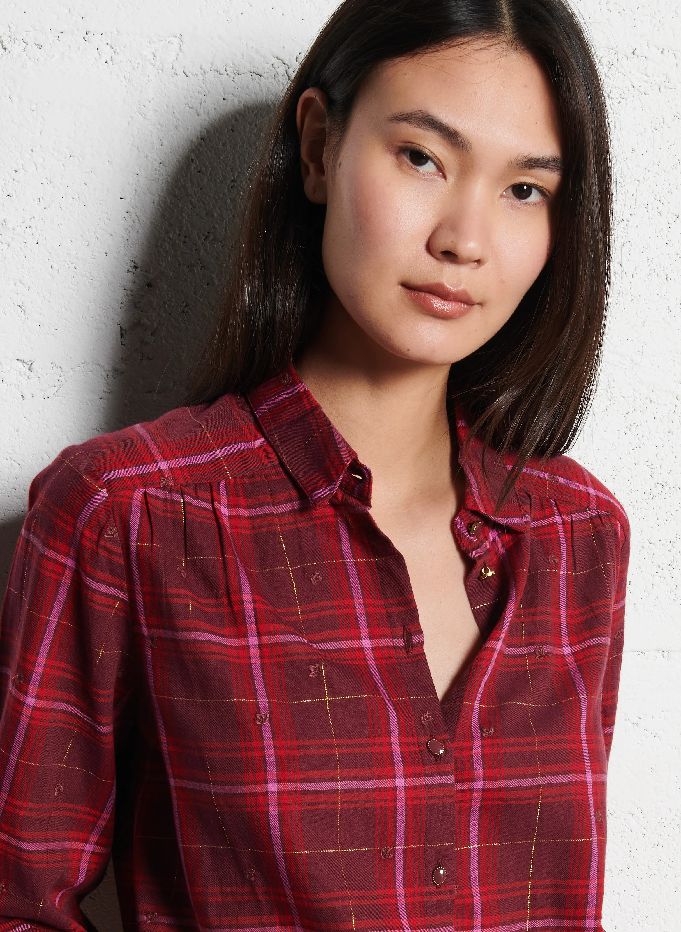 CONNIE - Chemise col classique en coton mélangé | Rouge