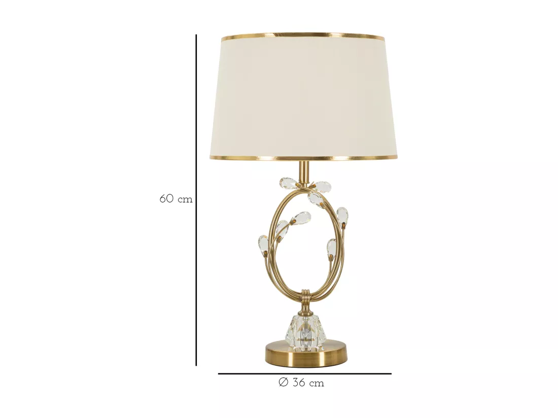 Lampe à poser Versailles en métal doré - diamètre 36x60 cm, élégant décor géométrique, abat-jour en tissu beige avec bordure dorée