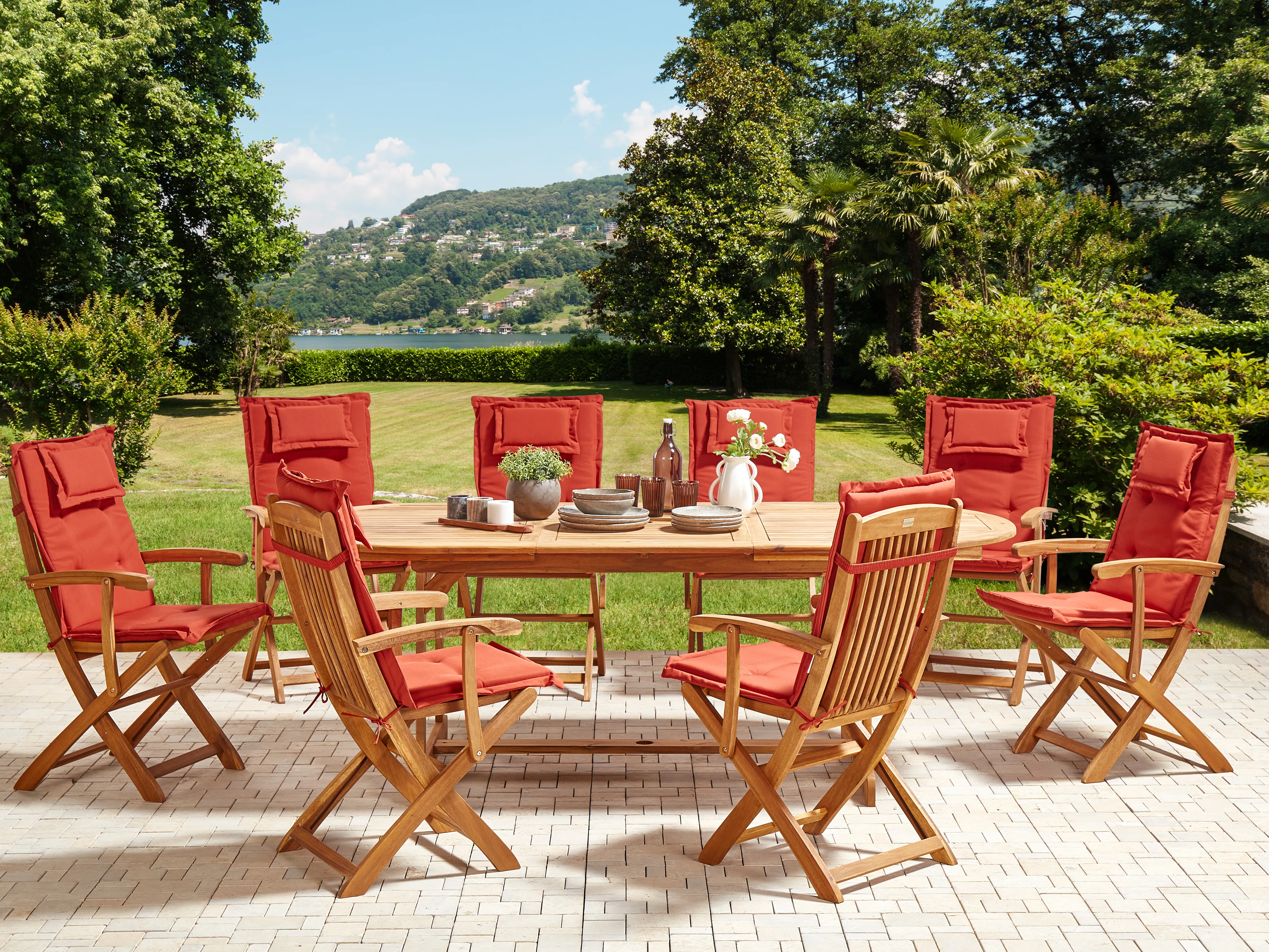 Tuinset 8-zits MAUI II met kussens Acaciahout Donkerrood