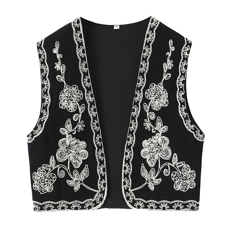 SugaYuja - Open vest met geborduurde bloemen