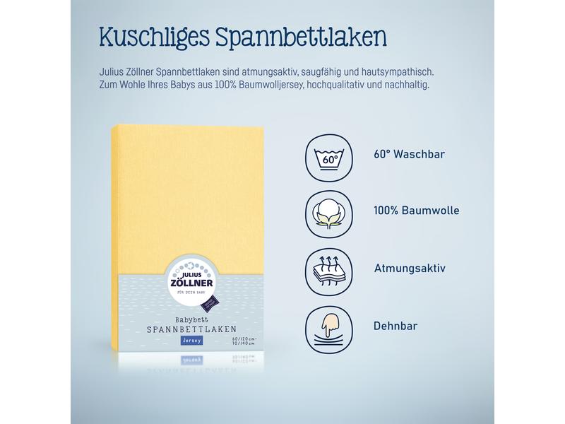 Julius Zöllner Fix-Leintuch Jersey 90 x 40 cm, Banana Spannbetttuch aus 100% Baumwolle
