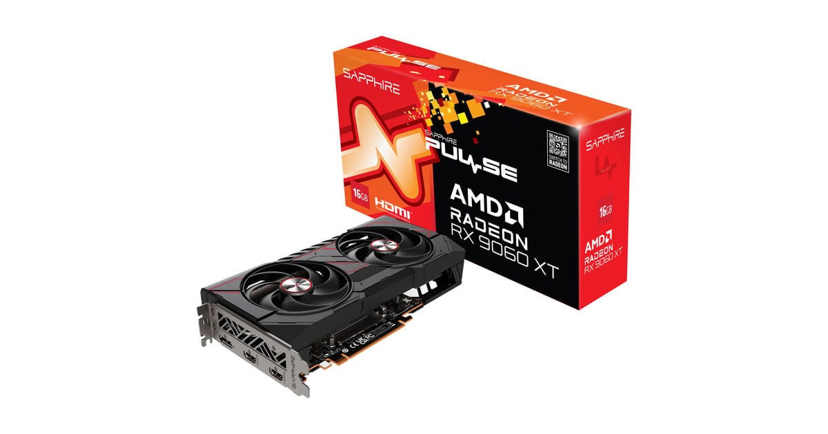 SAPPHIRERadeon RX 9060 XT PULSE 16GB OC grafische kaart  (1x DisplayPort, 2x HDMI)