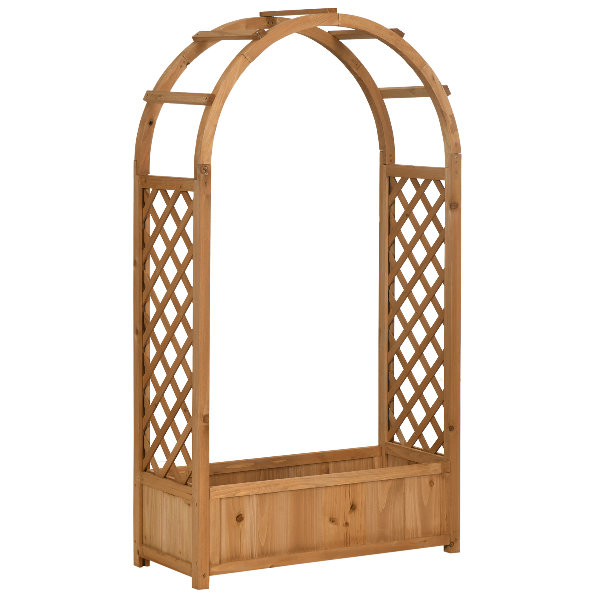 Vaso de treliça Outsunny com arco, suporte para plantas trepadeiras, flores, decoração de jardim, terraço, varanda, 83x36x152 cm, natural