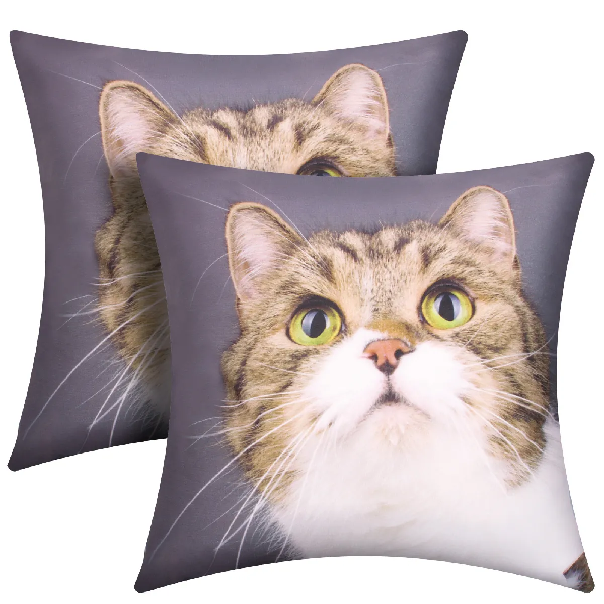Lot de 2 housses de coussin AVIZAR - Motif Chat Moustache