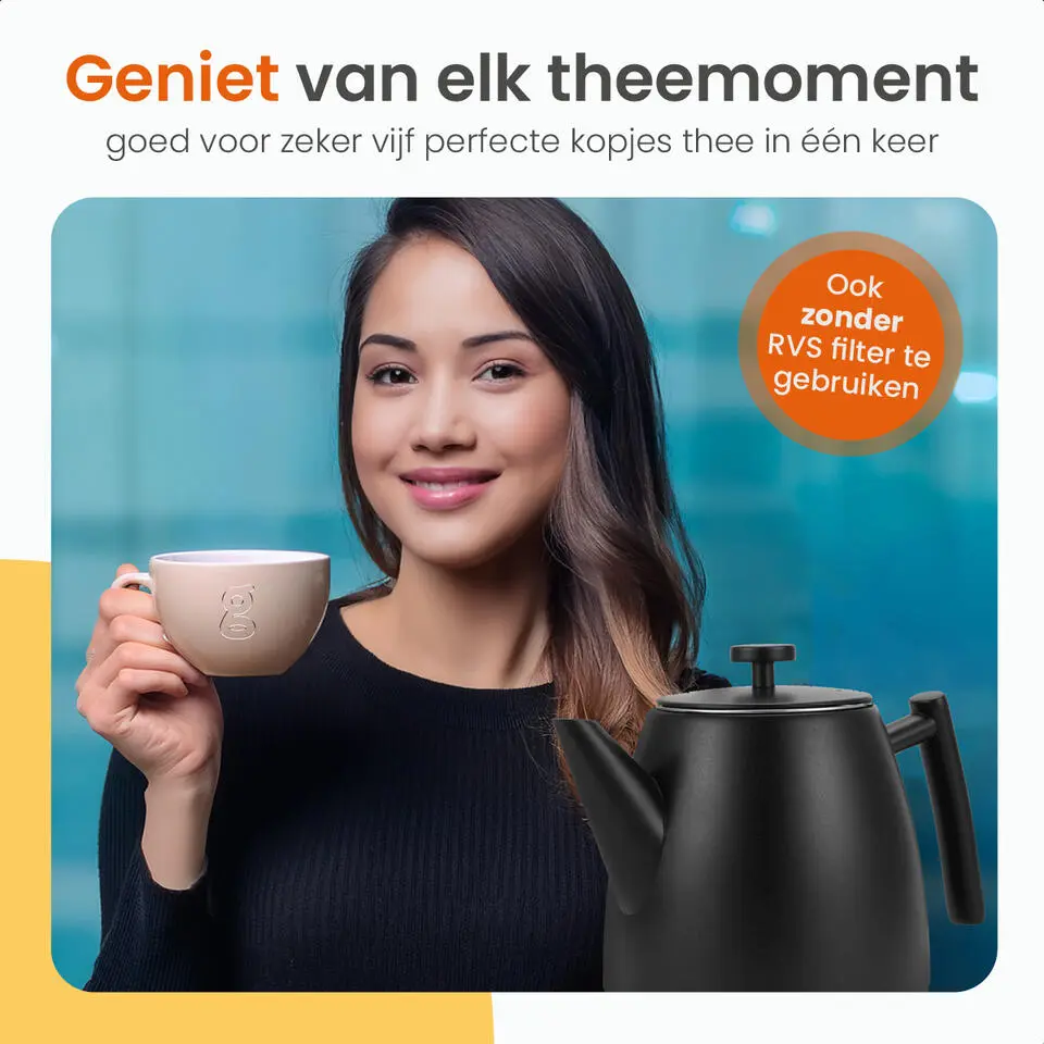 Goliving Theekan met Filter - 1 Liter - Zwart