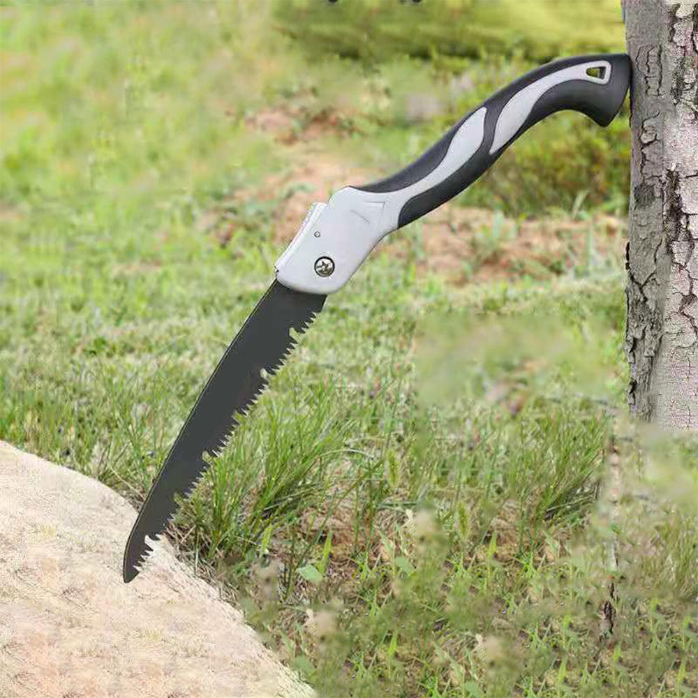 (21cm) Outdoor Klappsäge Camping / Survival Holz Säge mit Arretierung - Schwarz / Weiss