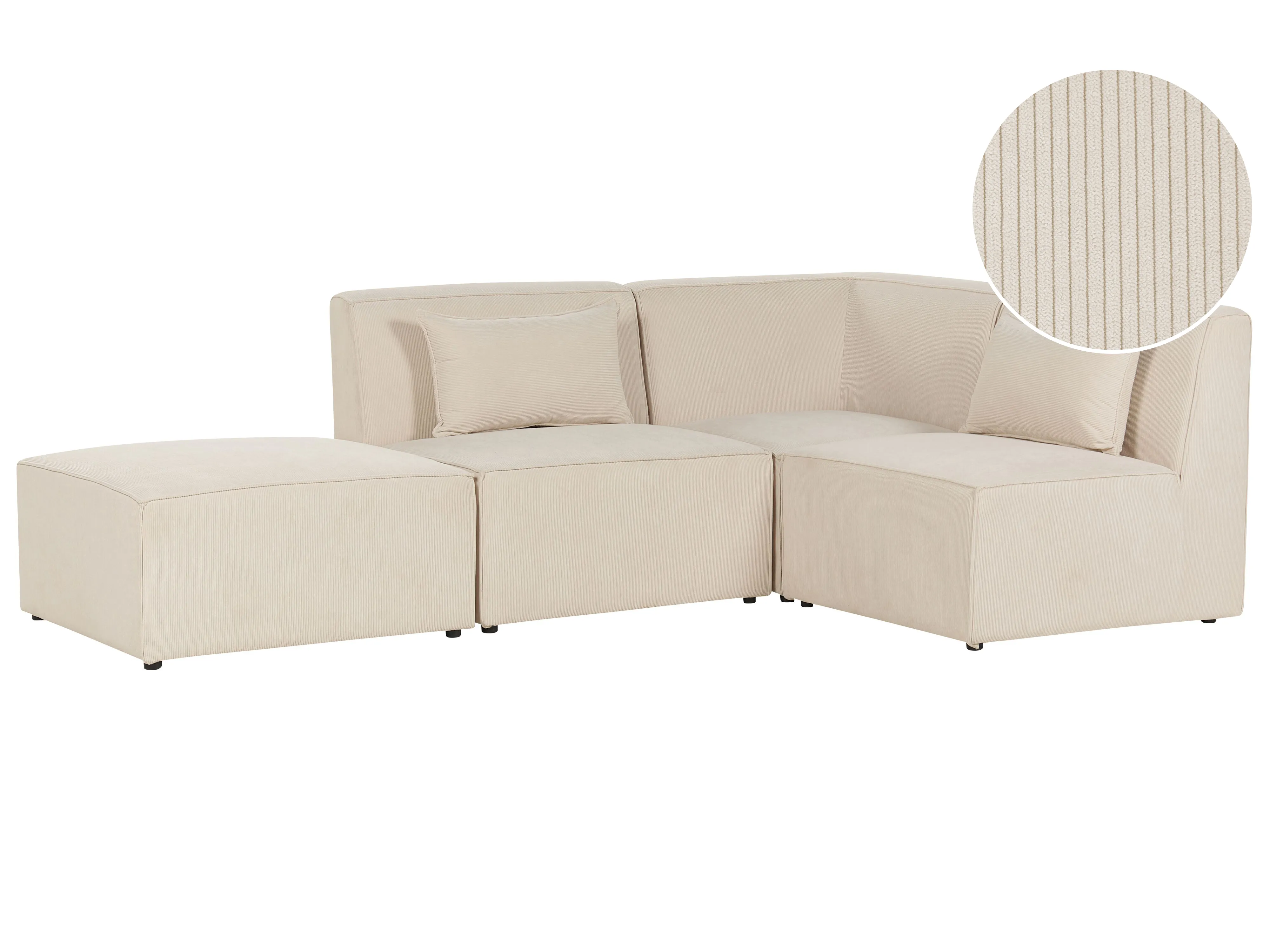 Modulaire hoekbank 3-zits LEMVIG Corduroy Lichtbeige met ottomaan linkszijdig