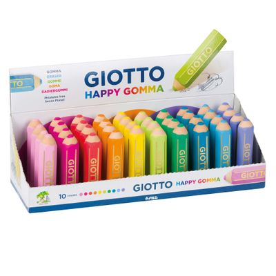 GIOTTO HAPPY GOMMA - Gomme - crayon - 15 x 65 mm - assortiment de couleurs classiques - caoutchouc