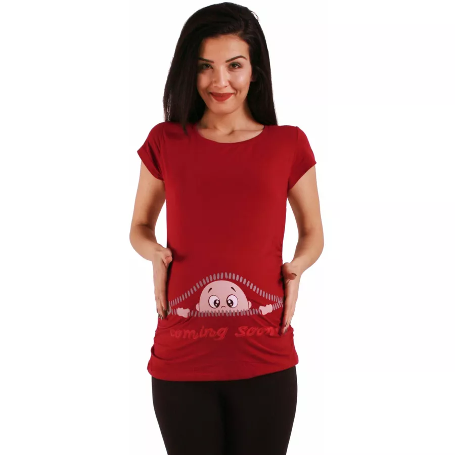 M.M.C. Umstandsshirt Coming Soon mit Motiv Weinrot