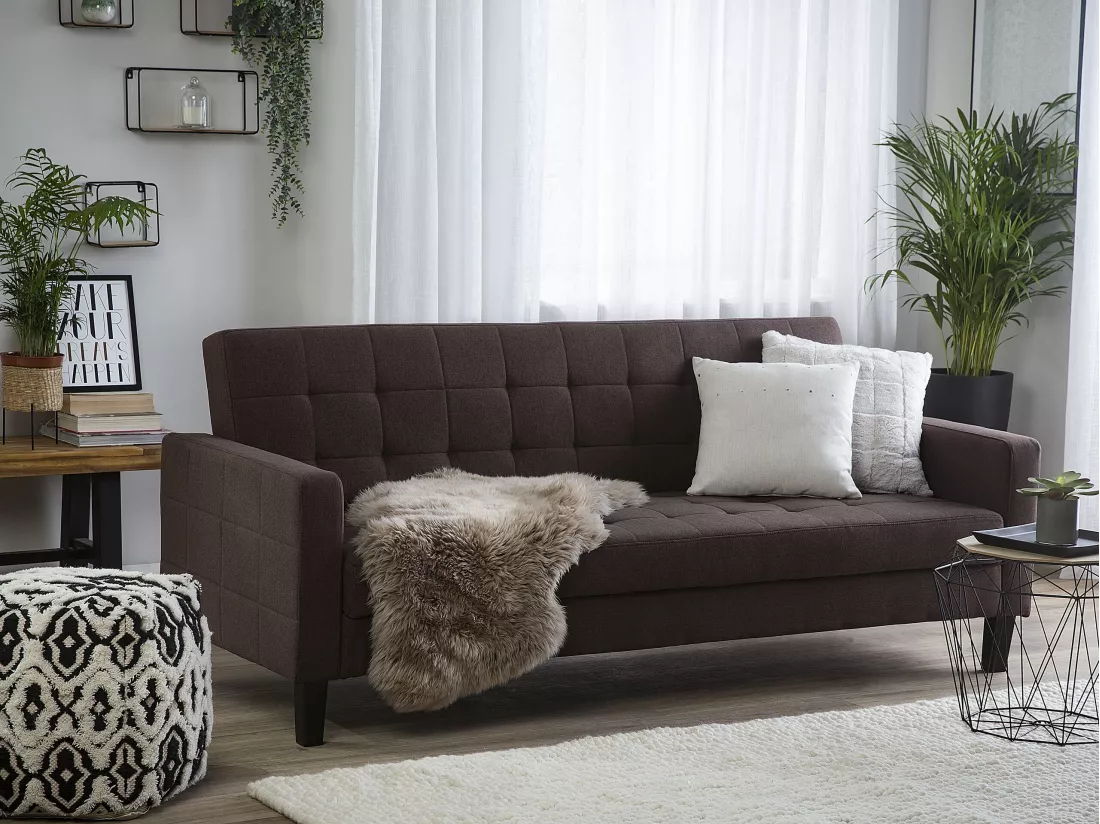Canapé convertible 3 places en tissu marron VEHKOO